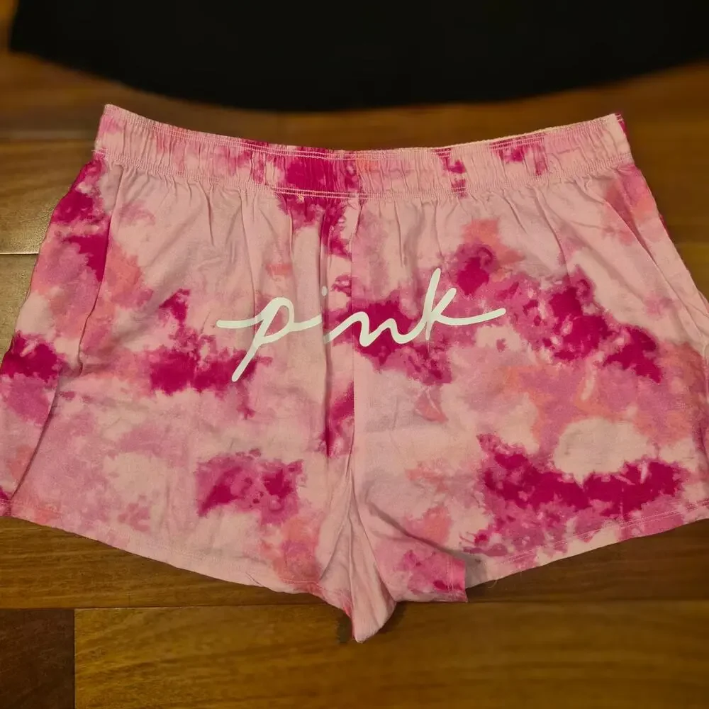VSX Victoria Secret‎ Active Tank PINK Tie Dye Pajama Boxer Shorts Set L